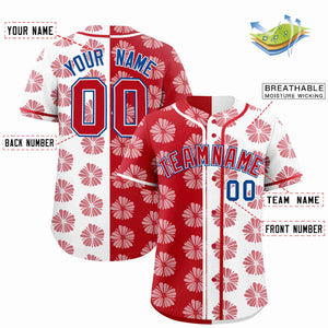 Custom Red White Split Fashion Flower Graffiti Pattern Authentic Baseball Jersey