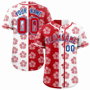 Custom Red White Split Fashion Flower Graffiti Pattern Authentic Baseball Jersey