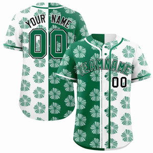 Custom Kelly Green White Split Fashion Flower Graffiti Pattern Authentic Baseball Jersey