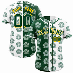 Custom Green White Split Fashion Flower Graffiti Pattern Authentic Baseball Jersey