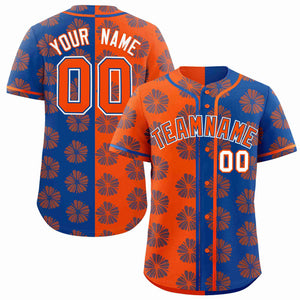 Custom Orange Royal Split Fashion Flower Graffiti Pattern Authentic Baseball Jersey