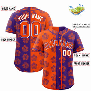 Custom Orange Purple Split Fashion Flower Graffiti Pattern Authentic Baseball Jersey