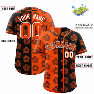 Custom Orange Black Split Fashion Flower Graffiti Pattern Authentic Baseball Jersey