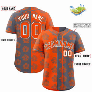 Custom Orange Dark Gray Split Fashion Flower Graffiti Pattern Authentic Baseball Jersey