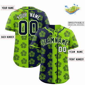 Custom Navy Neon Green Split Fashion Flower Graffiti Pattern Authentic Baseball Jersey