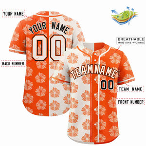 Custom Cream Orange Split Fashion Flower Graffiti Pattern Authentic Baseball Jersey