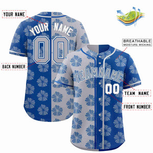 Custom Light Gray Royal Split Fashion Flower Graffiti Pattern Authentic Baseball Jersey