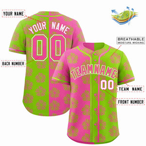 Custom Pink Neon Green Split Fashion Flower Graffiti Pattern Authentic Baseball Jersey