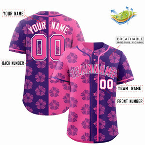 Custom Pink Purple Split Fashion Flower Graffiti Pattern Authentic Baseball Jersey