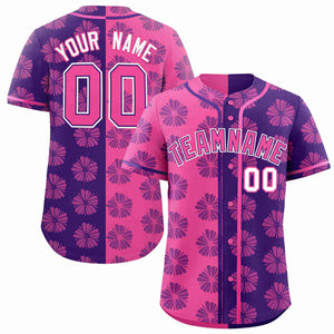 Custom Pink Purple Split Fashion Flower Graffiti Pattern Authentic Baseball Jersey