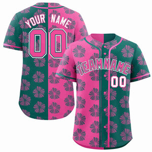 Custom Pink Aqua Split Fashion Flower Graffiti Pattern Authentic Baseball Jersey