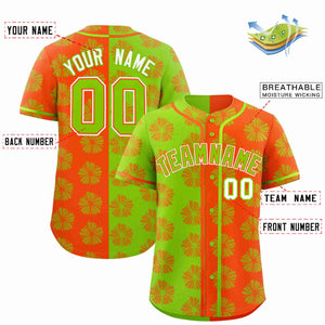 Custom Neon Green Orange Split Fashion Flower Graffiti Pattern Authentic Baseball Jersey