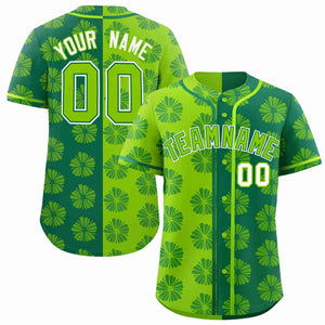 Custom Neon Green Kelly Green Split Fashion Flower Graffiti Pattern Authentic Baseball Jersey