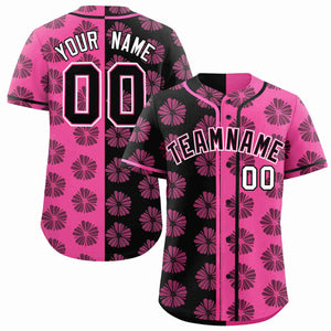 Custom Black Pink Split Fashion Flower Graffiti Pattern Authentic Baseball Jersey