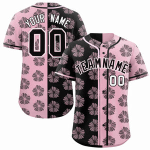 Custom Black Light Pink Split Fashion Flower Graffiti Pattern Authentic Baseball Jersey