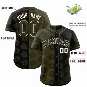 Custom Olive Black Split Fashion Flower Graffiti Pattern Authentic Baseball Jersey