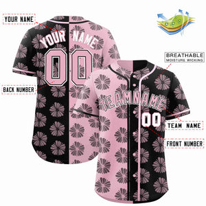 Custom Light Pink Black Split Fashion Flower Graffiti Pattern Authentic Baseball Jersey