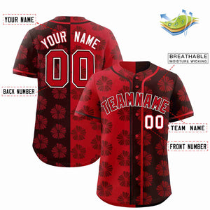 Custom Red Brown Split Fashion Flower Graffiti Pattern Authentic Baseball Jersey