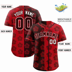 Custom Brown Red Split Fashion Flower Graffiti Pattern Authentic Baseball Jersey