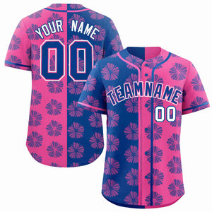 Custom Royal Pink Split Fashion Flower Graffiti Pattern Authentic Baseball Jersey