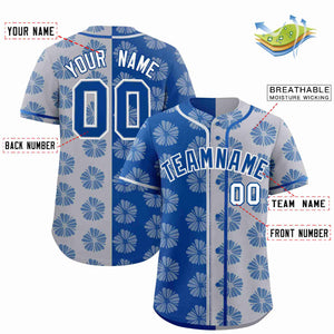 Custom Royal Light Gray Split Fashion Flower Graffiti Pattern Authentic Baseball Jersey