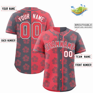 Custom Light Red Dark Gray Split Fashion Flower Graffiti Pattern Authentic Baseball Jersey