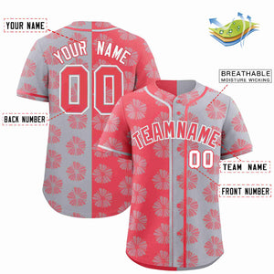 Custom Light Red Light Gray Split Fashion Flower Graffiti Pattern Authentic Baseball Jersey