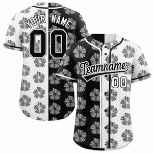 Custom Black White Split Fashion Flower Graffiti Pattern Authentic Baseball Jersey