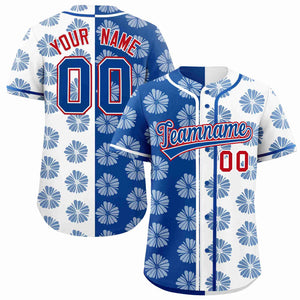 Custom Royal White Split Fashion Flower Graffiti Pattern Authentic Baseball Jersey