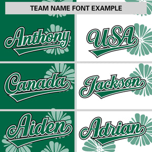 Custom Kelly Green White Split Fashion Flower Graffiti Pattern Authentic Baseball Jersey