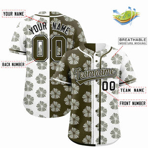 Custom Olive White Split Fashion Flower Graffiti Pattern Authentic Baseball Jersey