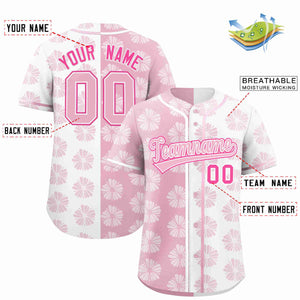 Custom Light Pink White Split Fashion Flower Graffiti Pattern Authentic Baseball Jersey