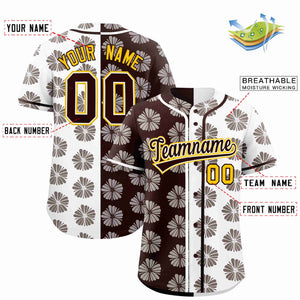 Custom Brown White Split Fashion Flower Graffiti Pattern Authentic Baseball Jersey