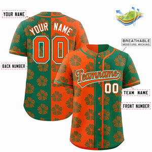 Custom Orange Kelly Green Split Fashion Flower Graffiti Pattern Authentic Baseball Jersey