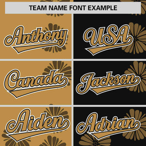 Custom Old Gold Black Split Fashion Flower Graffiti Pattern Authentic Baseball Jersey