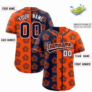 Custom Navy Orange Split Fashion Flower Graffiti Pattern Authentic Baseball Jersey