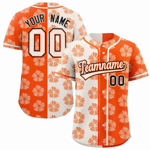 Custom Cream Orange Split Fashion Flower Graffiti Pattern Authentic Baseball Jersey