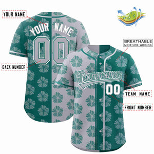 Custom Light Gray Aqua Split Fashion Flower Graffiti Pattern Authentic Baseball Jersey