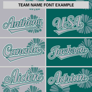 Custom Light Gray Aqua Split Fashion Flower Graffiti Pattern Authentic Baseball Jersey