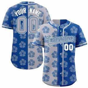 Custom Light Gray Royal Split Fashion Flower Graffiti Pattern Authentic Baseball Jersey