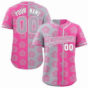 Custom Light Gray Pink Split Fashion Flower Graffiti Pattern Authentic Baseball Jersey