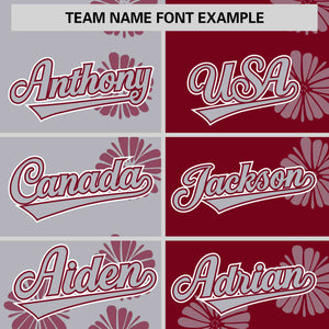 Custom Light Gray Crimson Split Fashion Flower Graffiti Pattern Authentic Baseball Jersey