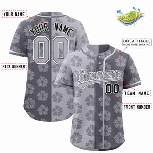 Custom Light Gray Dark Gray Split Fashion Flower Graffiti Pattern Authentic Baseball Jersey