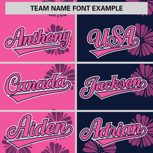 Custom Pink Navy Split Fashion Flower Graffiti Pattern Authentic Baseball Jersey