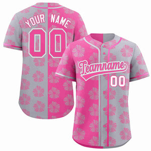 Custom Pink Light Gray Split Fashion Flower Graffiti Pattern Authentic Baseball Jersey