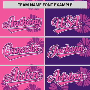 Custom Pink Purple Split Fashion Flower Graffiti Pattern Authentic Baseball Jersey