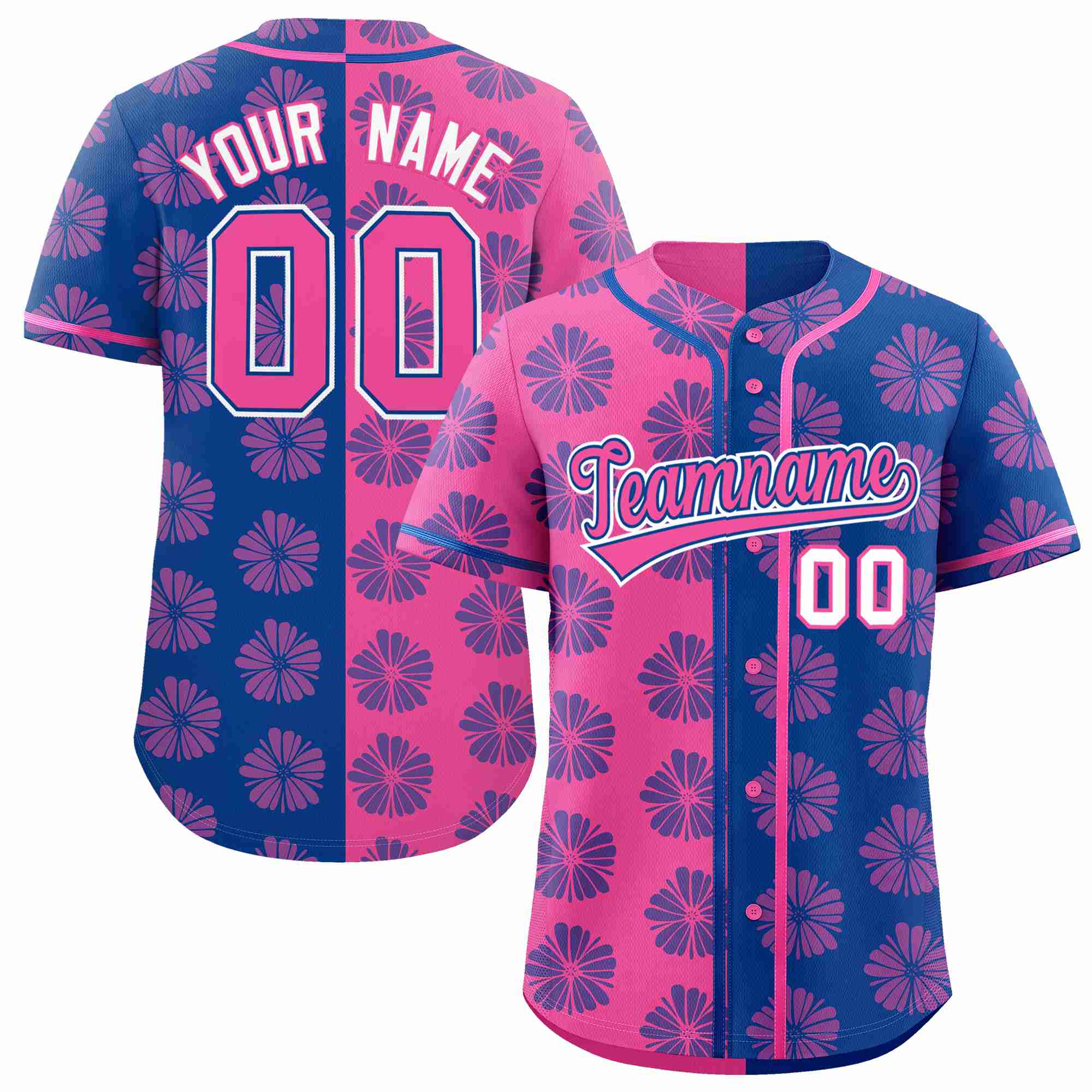 Custom Pink Royal Split Fashion Flower Graffiti Pattern Authentic Baseball Jersey