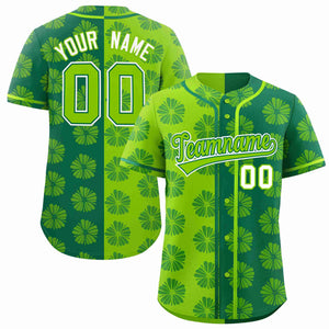 Custom Neon Green Kelly Green Split Fashion Flower Graffiti Pattern Authentic Baseball Jersey