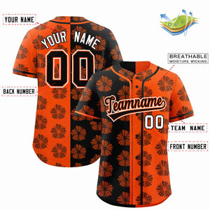 Custom Black Orange Split Fashion Flower Graffiti Pattern Authentic Baseball Jersey