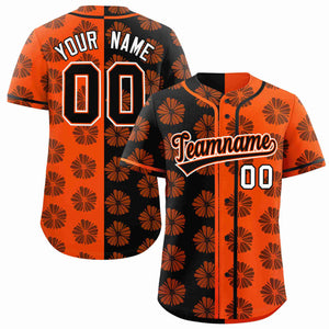 Custom Black Orange Split Fashion Flower Graffiti Pattern Authentic Baseball Jersey